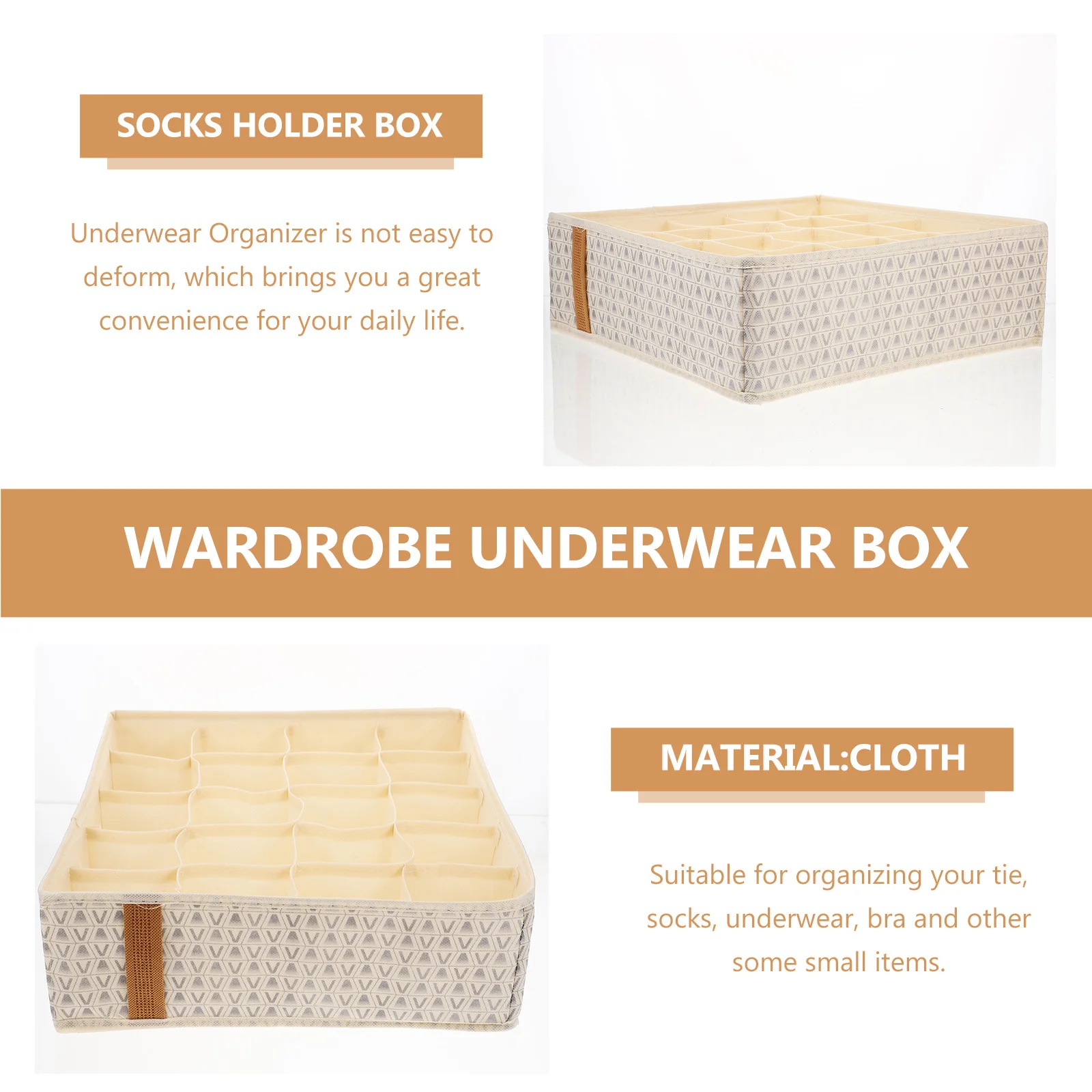 

Multi-Grid Underwear Organizer Box Strong Socks Storage Holder Wear-Resistant Fabric for Dresser Drawer Cabinet Organization