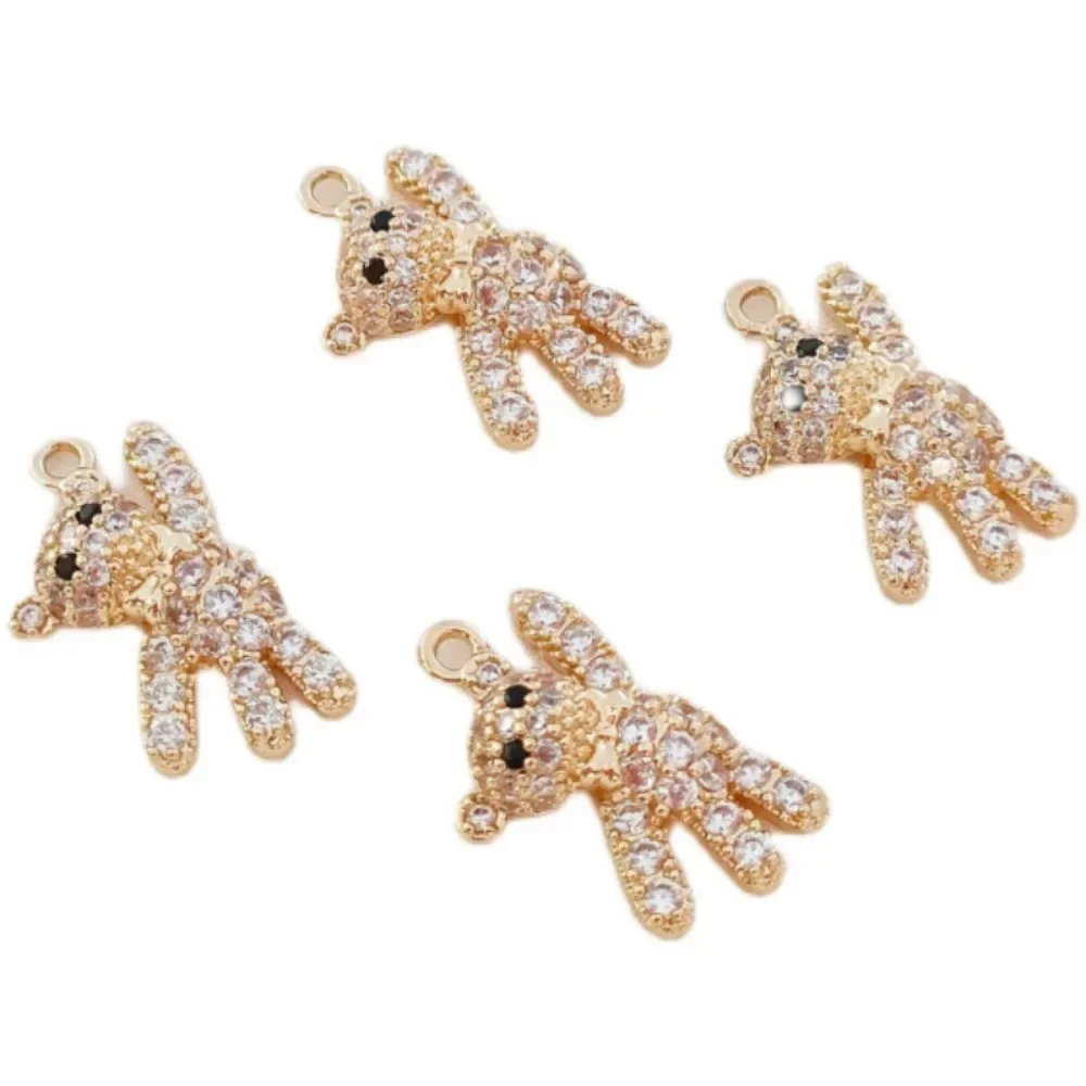 Accesorios chapados en oro 14, colgante de oso lindo de circón, pendientes, pulsera, colgante de collar, accesorios hechos a mano DIY