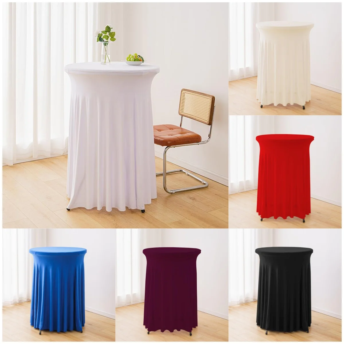 High-Quality Cocktail Table Cloth Skirt Style Wholesale Modern Elegant Commercial Meeting Bar Round Sunflower Elastic Cover