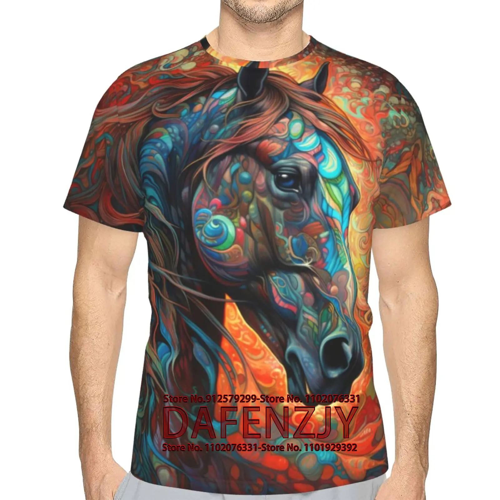 Men's Horse T-Shirt Summer Short Sleeve Tees Tops Fantasy Animal Theme Shirt Realistic Graphic Shirt