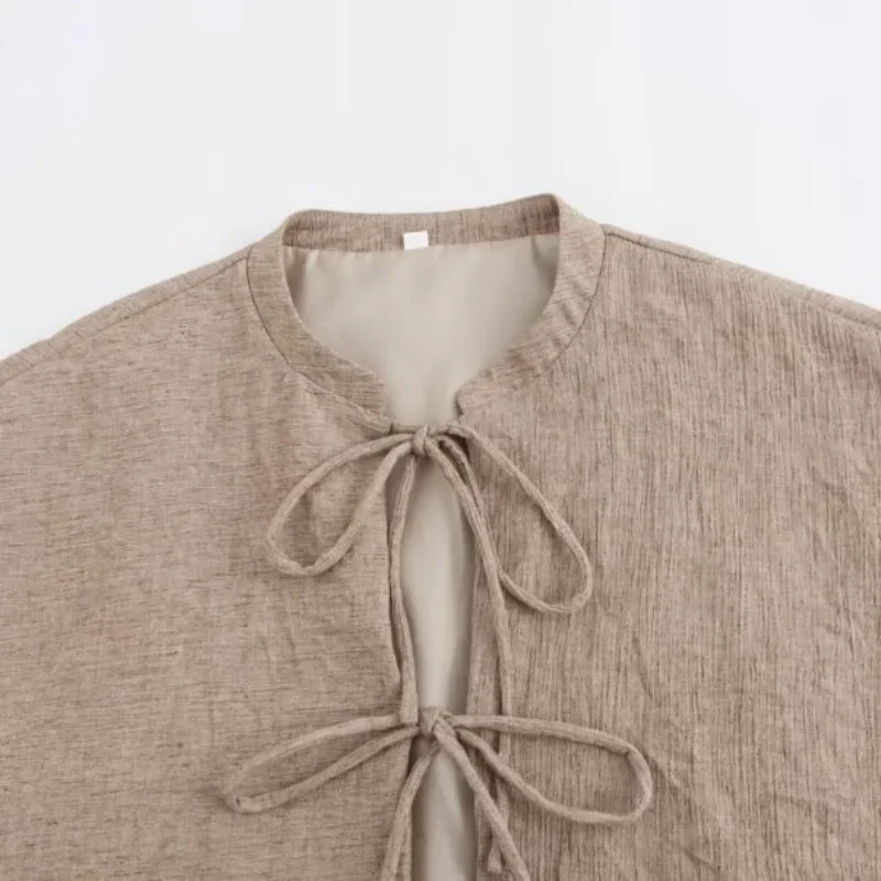 Autumn O-Neck Woman Cardigan Casual Bow Sexy Coat Women's Clothing Loose Long Sleeves Soft Lantern Sleeve Female Tops