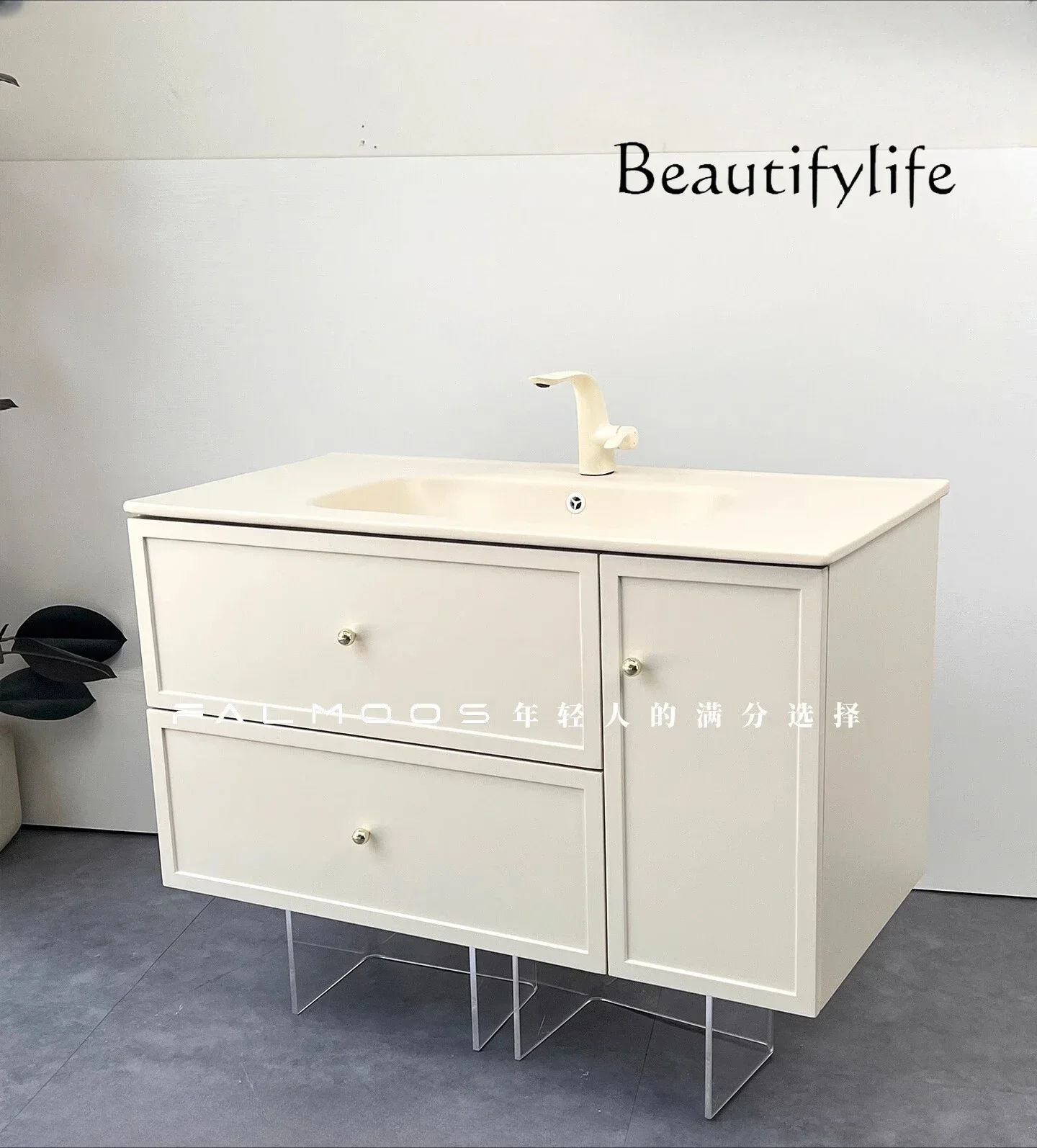 XB XS French Paint Bathroom Cabinet Combination Matte Skin Feeling Ceramic Integrated Basin Bathroom Washbasin Cabinet Customiza