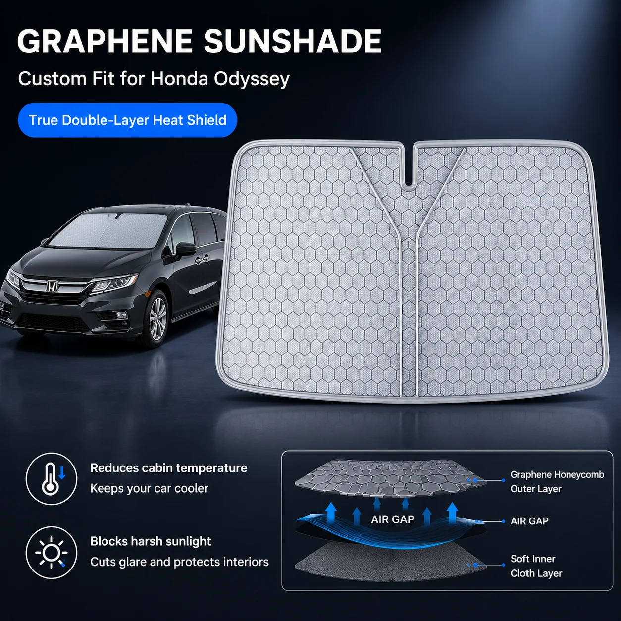 For Honda Odyssey Graphene Windshield Sunshade Custom Fit Car Sunshade UV Sun Protection Car Accessories