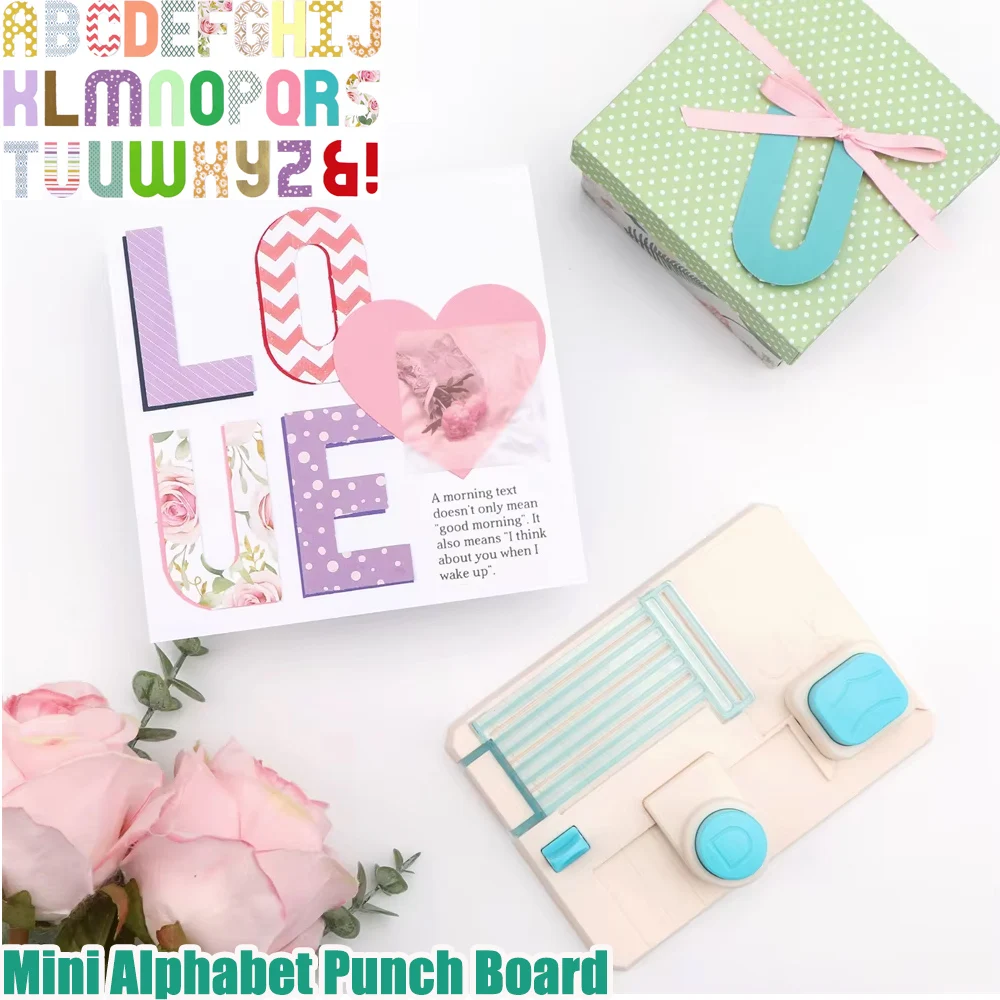 Mini Alphabet Punch Board DIY Letter Embossing Machine for DIY Handmade Greeting Craft Cards Paper Scrapbooking Party Decor