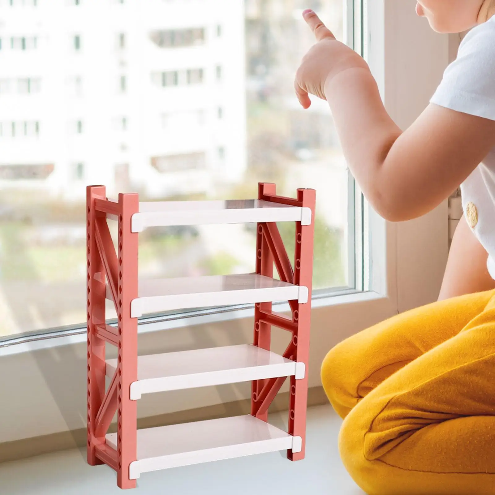 Dollhouse Miniature Storage Rack Bookcase Dollhouse Furniture 4 Tier Storage Organizer Shelves for Micro Landscape Drama Diorama