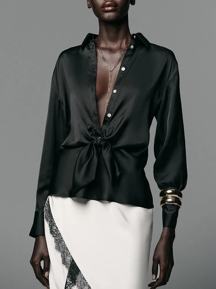 الحلو Ele الحرير الساتان irt وصول جديد للنساء في خريف 2025 Faionable Chinoiserie المرحلة زي بلوزة للسيدات