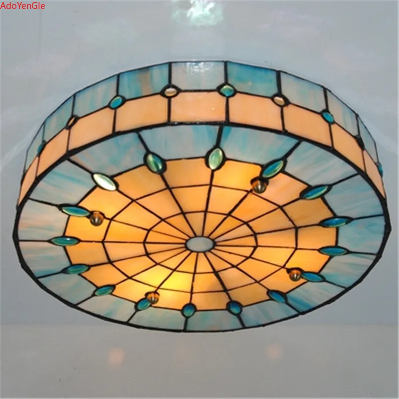 Vintage Tiffan/y Hanging Lamp Bedroom Kitchen Mediterranean Baroque Ceiling Lighting Stained Glass Ceiling Lights for Living Roo