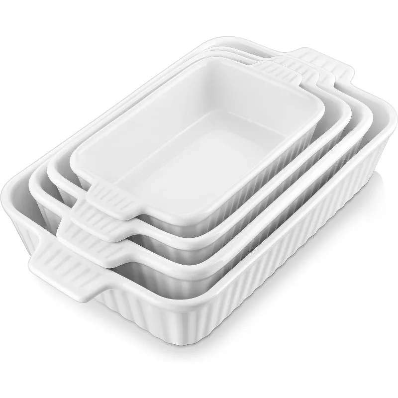 Casserole Dishes For Oven, Porcelain Baking Dishes, Ceramic Bakeware Sets Of 4, Rectangular Lasagna Pans Deep With Hand