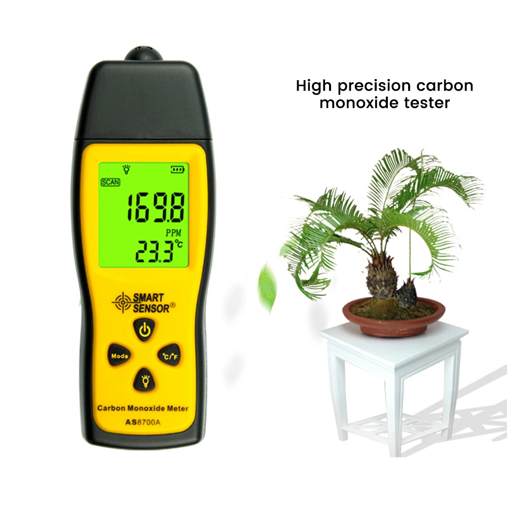Smart Sensor AS8700A 0 ~ 1000ppm Rilevatore di monossido di carbonio Misuratore portatile per test dei gas di scarico per auto con allarme