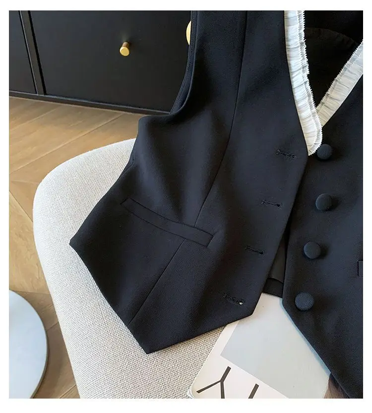 민소매 수트 베스트 여성 V넥 슬림 탑 여성 패션 말 클립 오프숄더 탑 오피스룩 캐주얼웨어