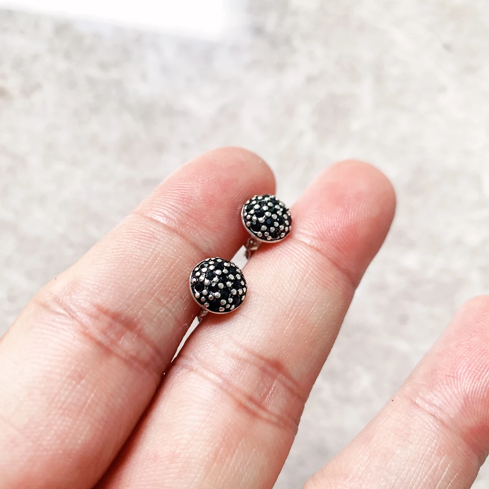 Stadniny kolczyki czarny Pave, styl europejski Glam Fine Jewerly dla kobiet mężczyzn nowy prezent w 925 Sterling Silver — zdjęcie 7