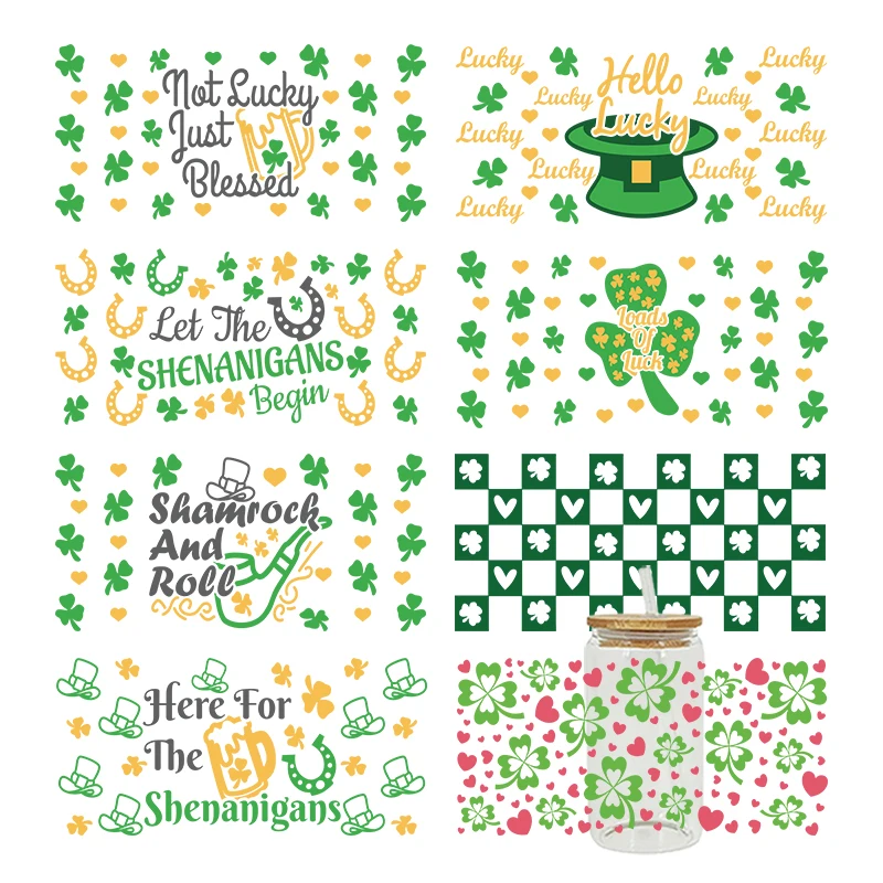 UV DTF Transfer Sticker St. Patrick's Day For The 16oz Libbey Glasses Wraps Cup Can DIY Waterproof Easy To Use Custom  D28990