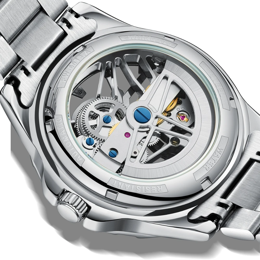 Mark Fairwhale 6013 Men's Automatic Movement Watch Luminous Hollowed out Mechanical Waterproof Relogio for Men