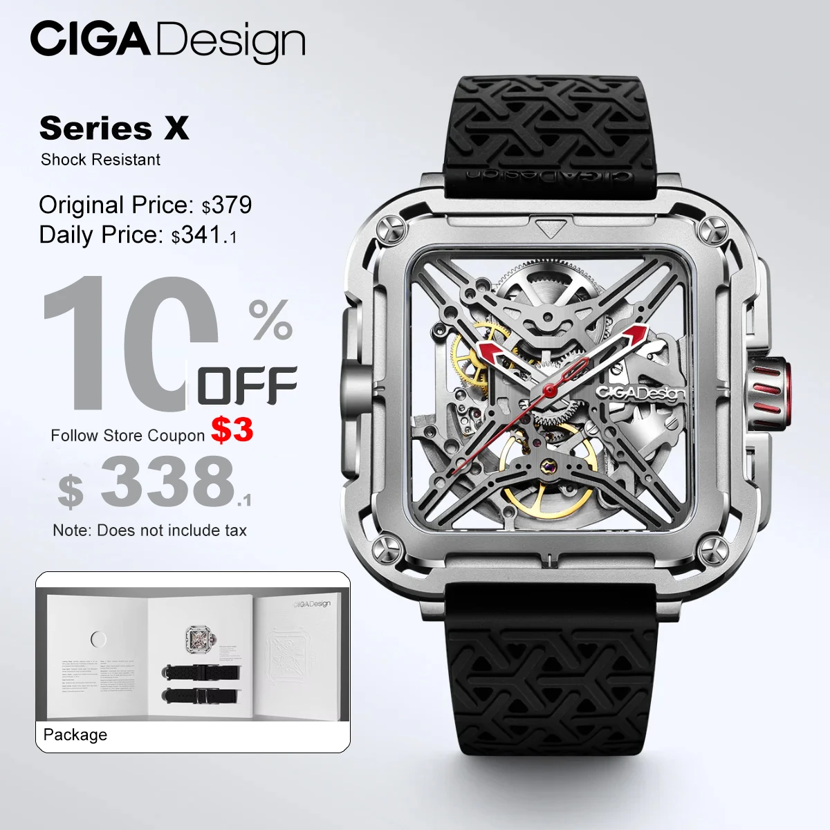 

CIGA Design X Series Mechanical Watches Men Automatic Movement Skeleton Watch Anti-seismic 316L Silver Case Sapphire Crystal