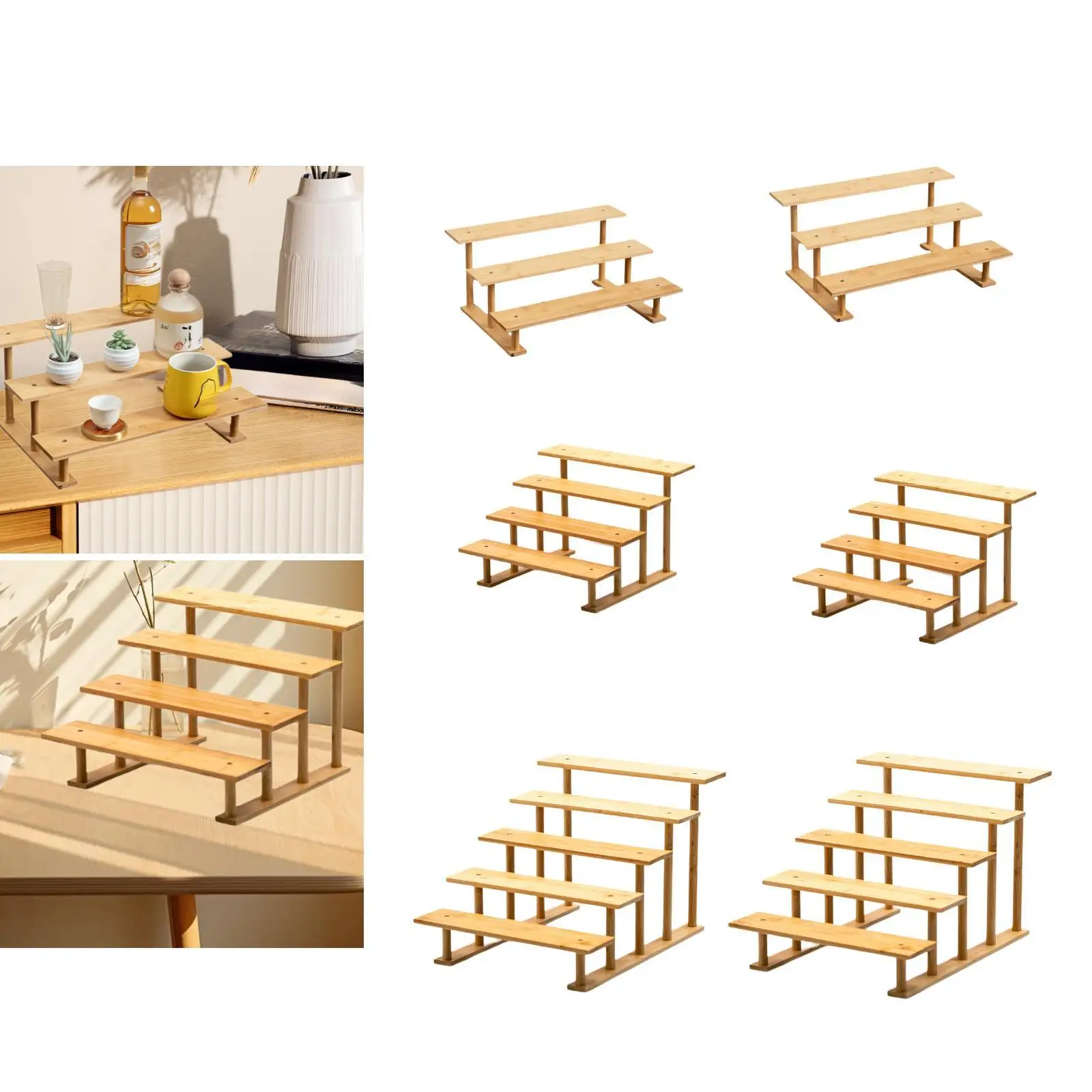 Wooden Jewelry Display Riser Stand Shelf Organizer for Perfume Earring Necklace Showcase Decorative Figurines Desk Tabletop - view 5