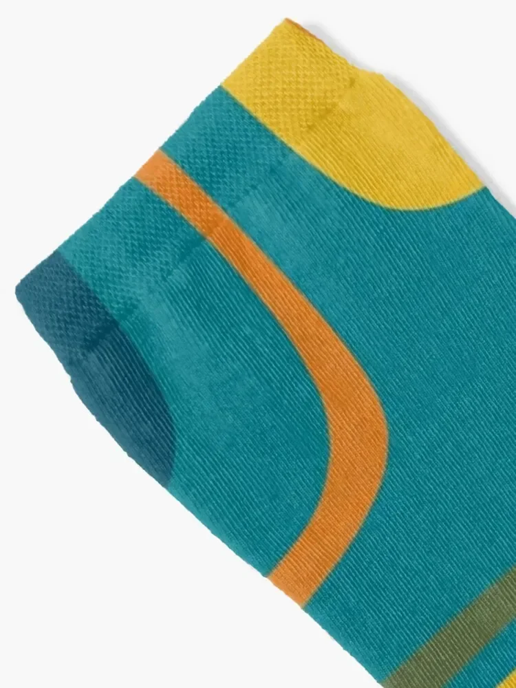 Palm Springs Retro Midcentury Modern Abstract Pattern in Moroccan Orange, Mustard, Olive, Blue, and Teal Socks