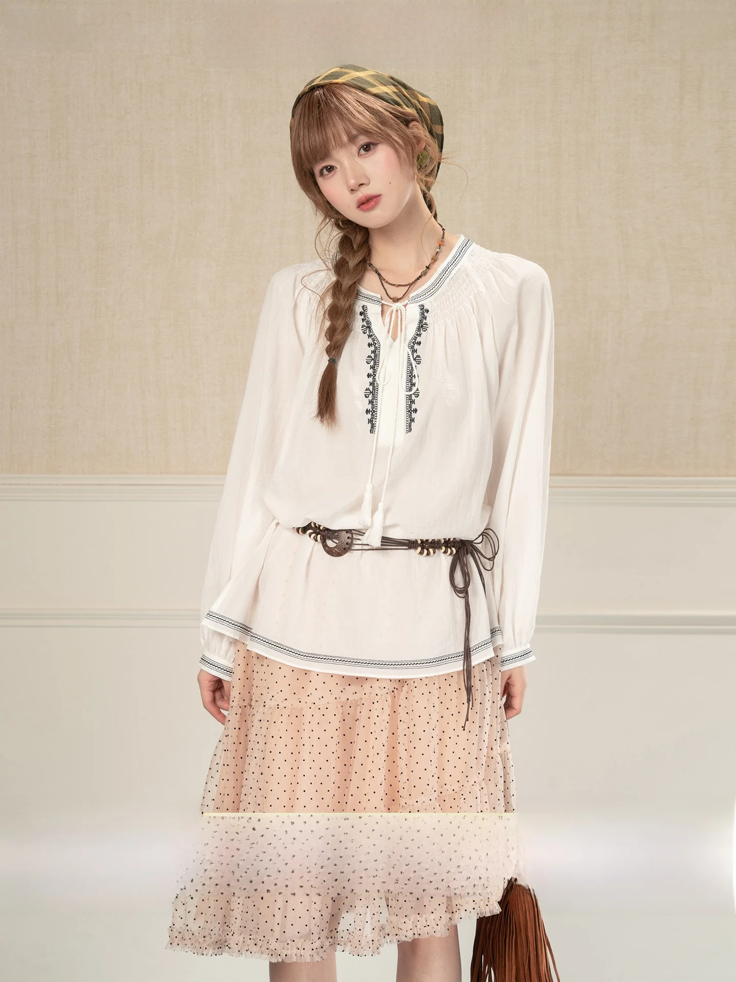 

Heynew Ethnic Sle Loose Long Sve V-Ne Women's irt Spring Vaion Casual Base Layer Top Comfortable Modal Fabric