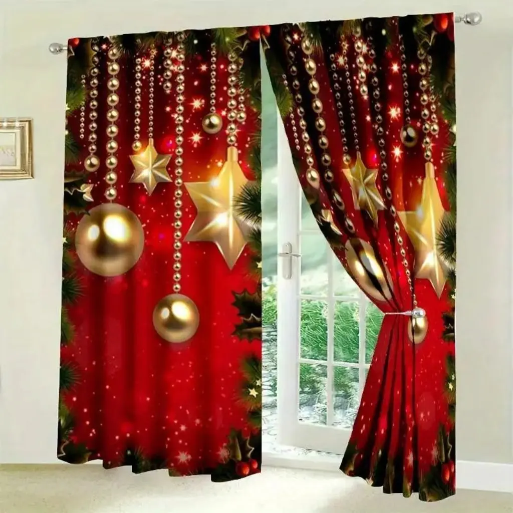 Festive Christmas Curtains: Vintage Style, Machine Washable, with Tassel Tiebacks - Perfect for Living Room And Bedroom Decor