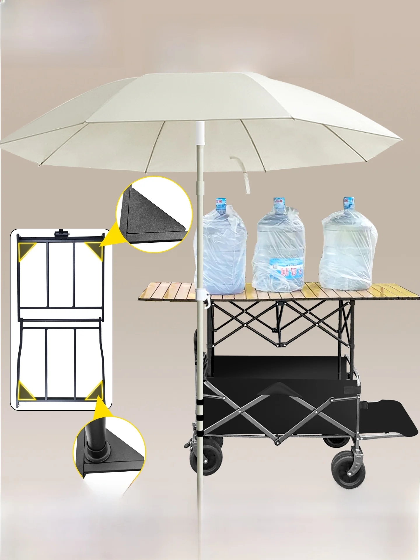 

Портативная складная тележка для камеры Street Vendor Hot Dog Mobile ill Ручная настольная конструкция с солнечным зонтиком