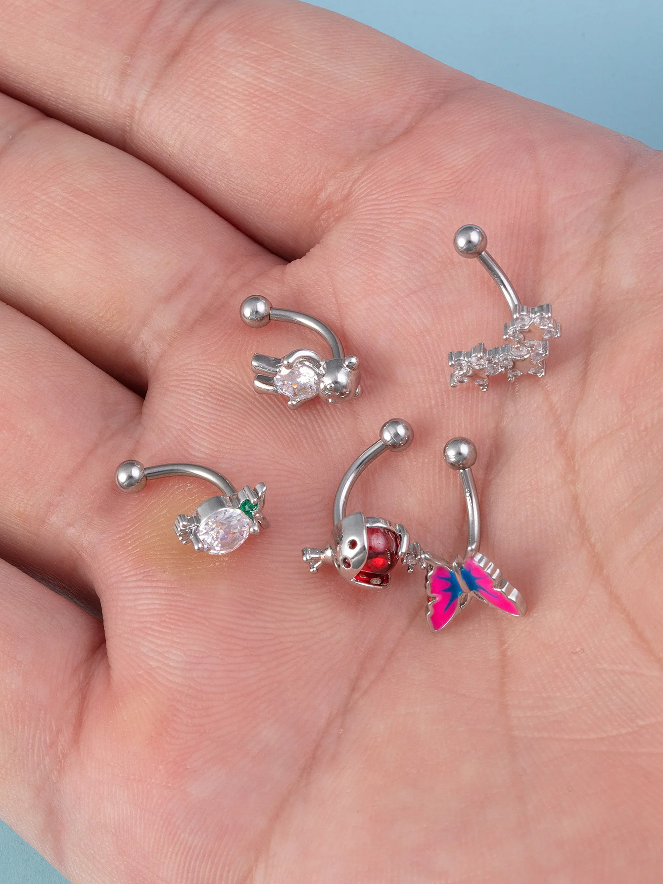 1pc Butterfly Bear Flower Bending Bar Eyebrow Stud for Women Zircon Stainless Steel Tragus Helix Piercing Stud Cute Lobe Earring