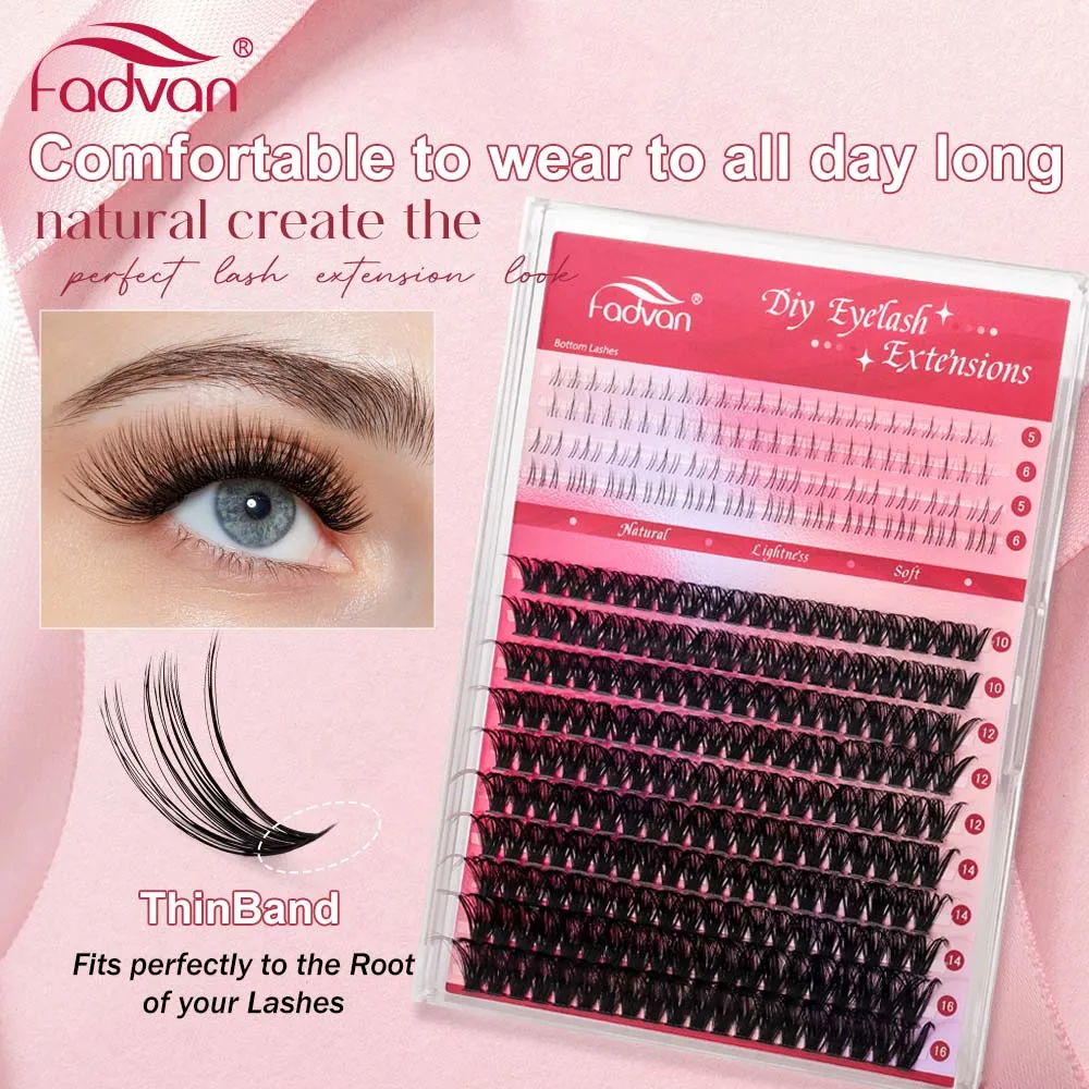 FADVAN Lashes 14 Row 10D-80D Cluster Lashes Upper Lower 0.07 D Mix10-16  Segmented Extens ion DIY