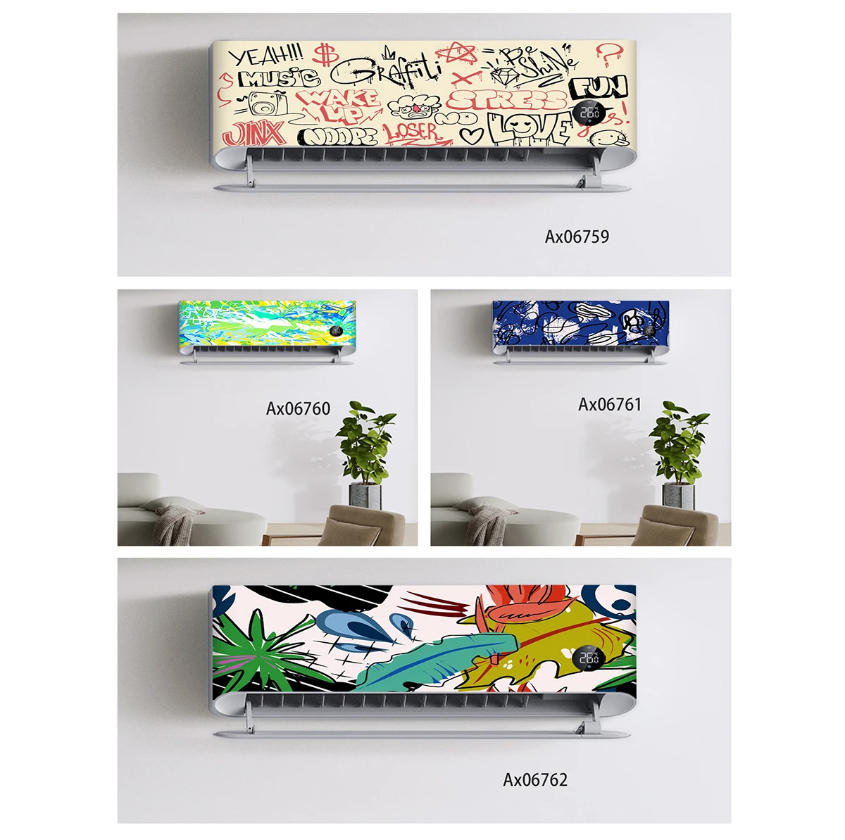 Street Hip Hop Graffiti Splash Words Symbols Self-Adhesive Air Conditioner Sticker for Wallpaper Wall Decals Home Decoration