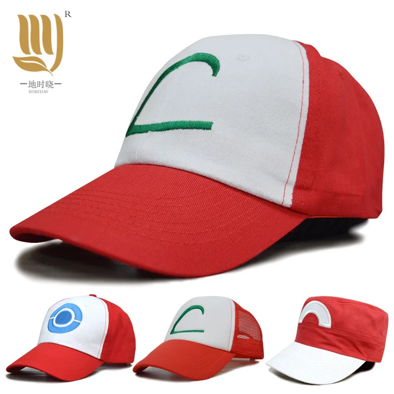 Cartoon Cute Splicing Sun Hat Ash Ketchum Cosplay Kawaii Hat Embroidery Baseball Cap Pocket Adjustable Prop