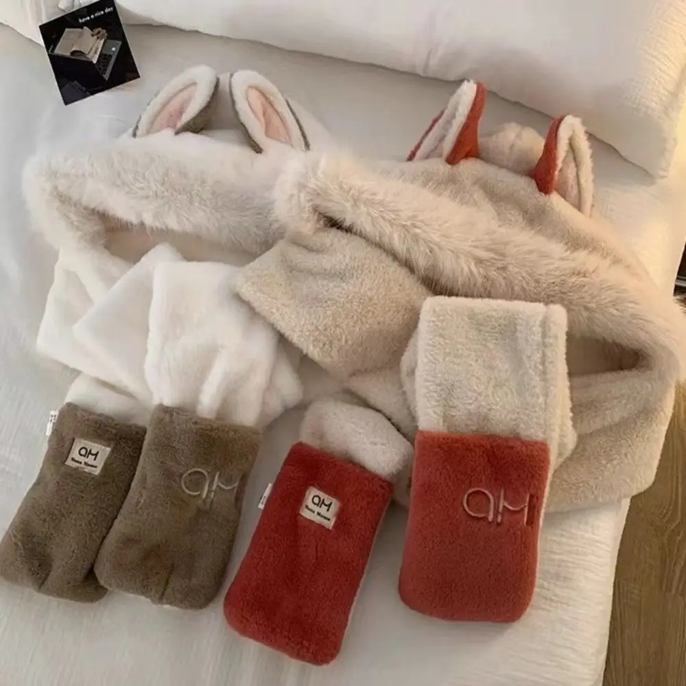 2/3 قطعة الرقبة الدافئة لطيف وشاح قبعة قفاز للنساء عادية سميكة فروي وشاح مجموعة قبعات سدادات حماية الأذن قبعة تزلج الكرتون قبعة ركوب