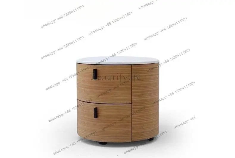 

Italian minimalist bedside table solid wood marble round retro wind bed side storage cabinet