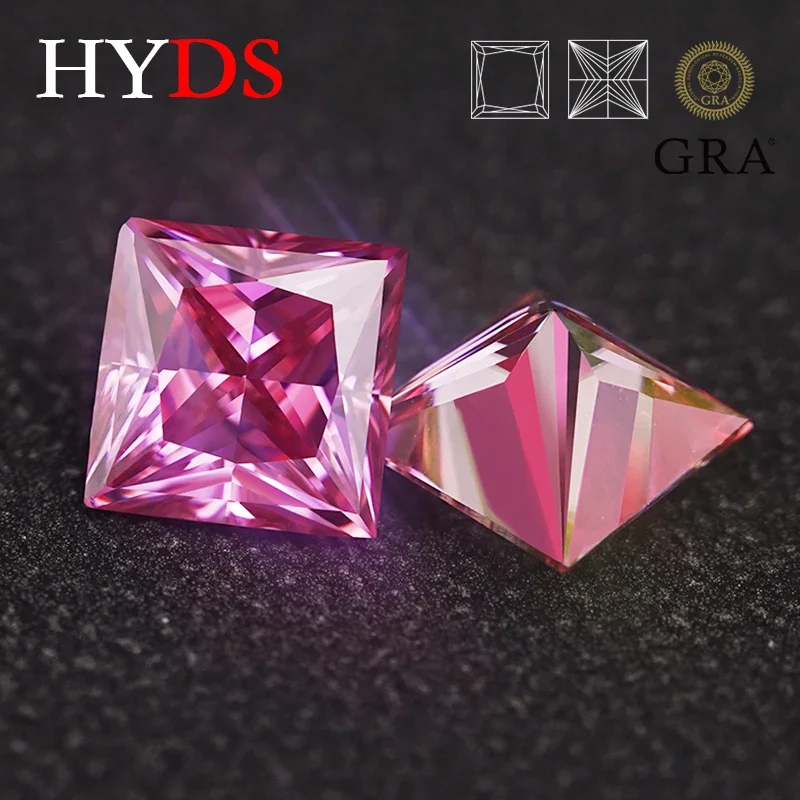moissanite-stone-princess-cut-pink-color-vvs1-gemstone-charms-beads-for-jewelry-making-pendant-materials-with-gra-certificate