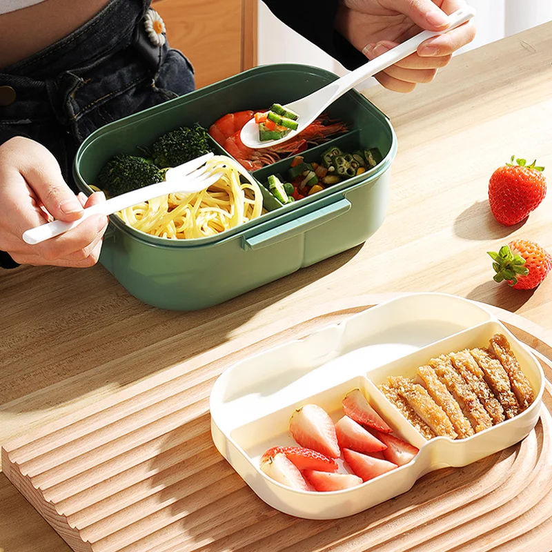 1pc Bento Box, Lunch Box, Double Layered Lunch Box With Spoon & Fork, High Capacity Food Containers, Leakproof Eco-Friendly, BPA