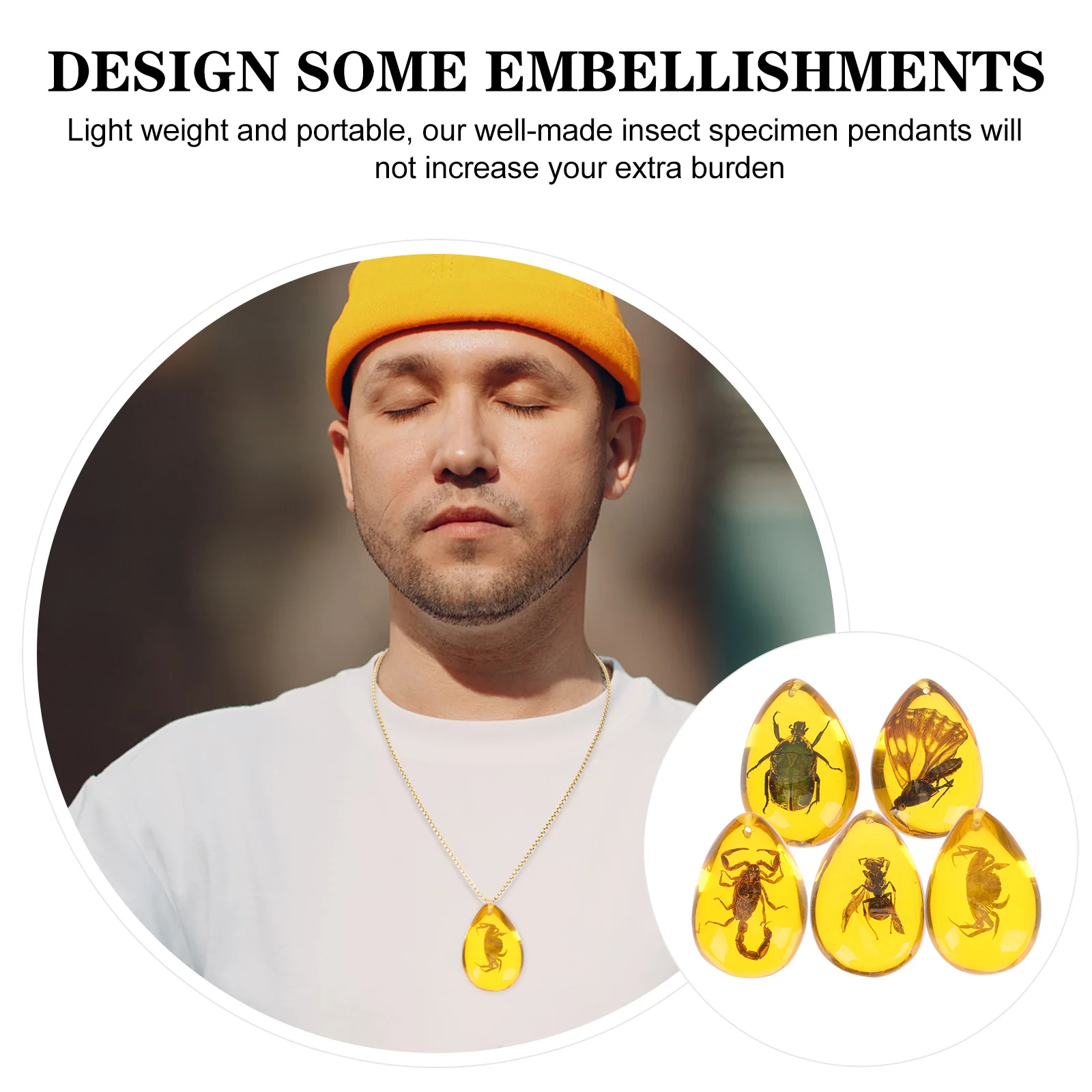 

5 Pcs Insect Specimen Amber Charms Realistic Decoration Artificial Pendant Necklace Specimens Manual