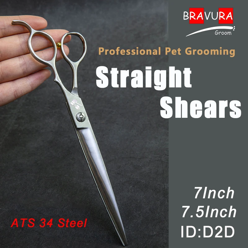 

Pet Grooming Straight Shears Scissors Professional Handmade 7/7.5'' Cat Dog Trimming Cutting Groomer ATS 34 Steel