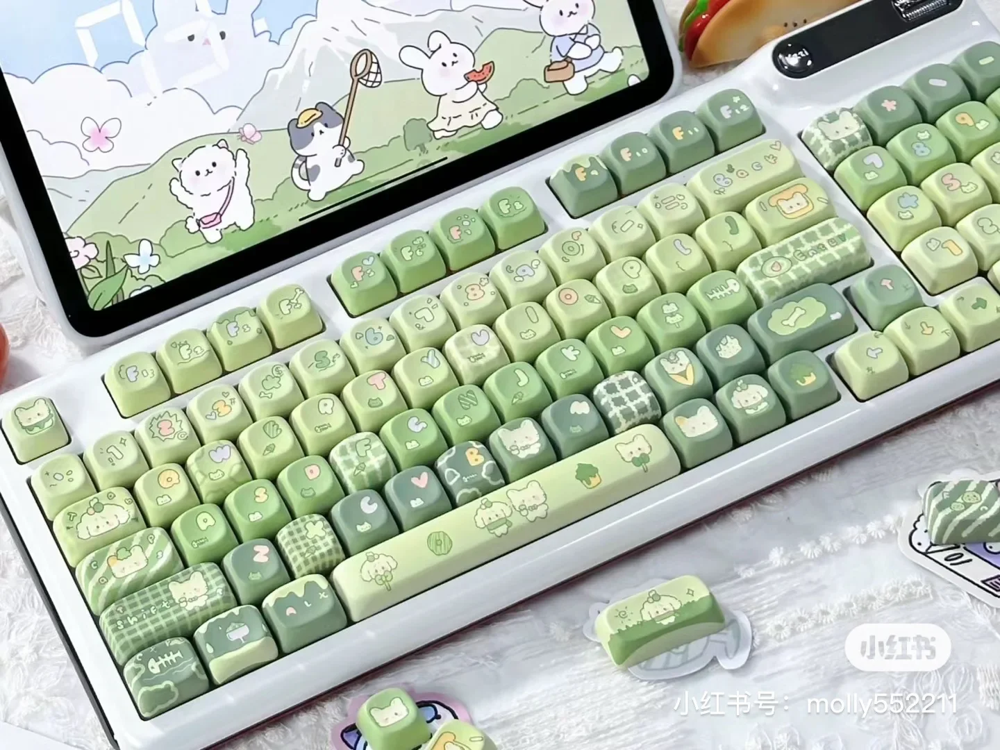 140 Keys MOA Profile Keycap customization Gift Cute CAPS PBT Keycaps Green Key Cap Dye-Sub Mechanical Keyboard Keycap MX Switch