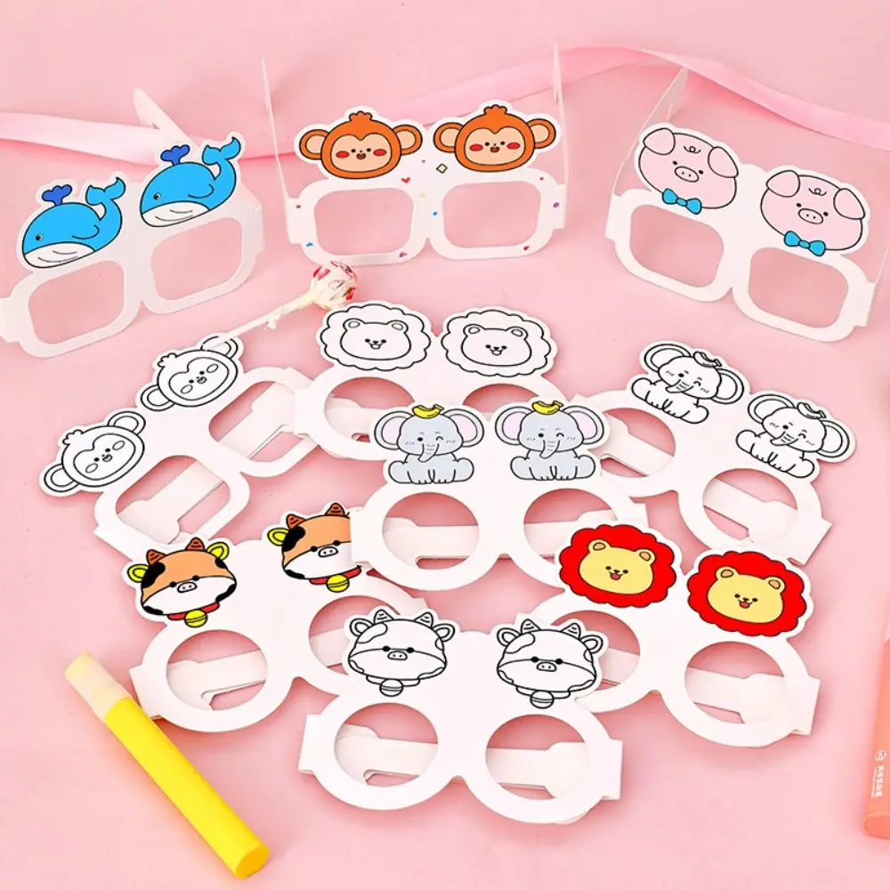 Lion DIY Color Filling Paper Glasses Elephant Pig Cartoon Animals Painting Glasses Hand-painted Educational