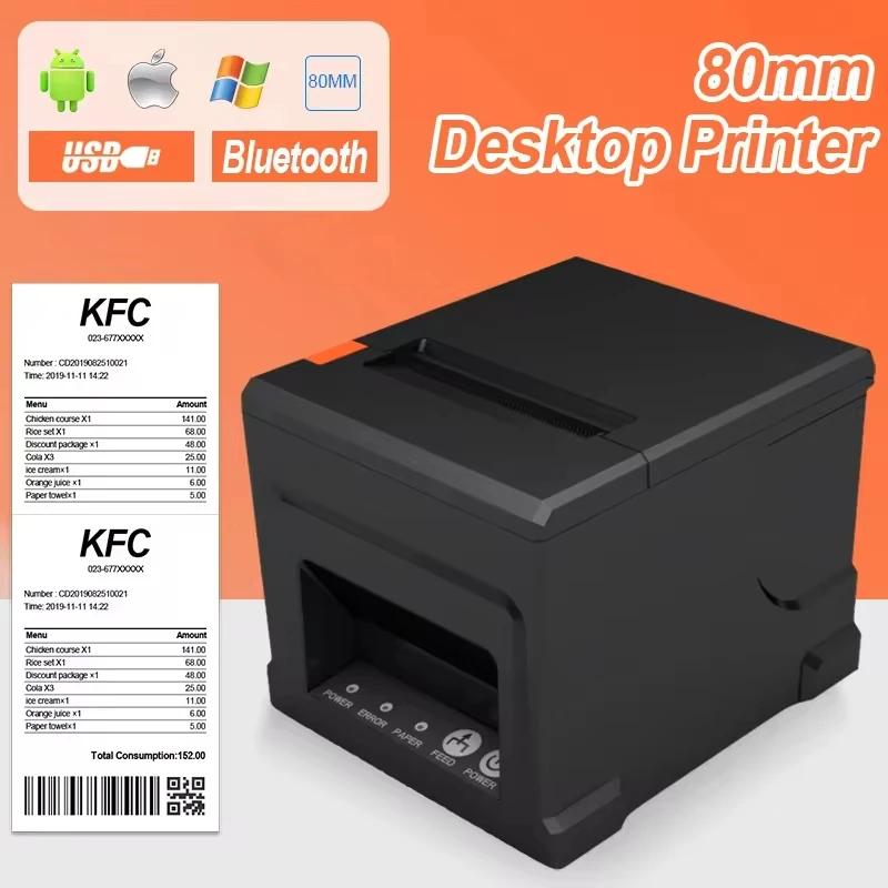 80mm Thermal Receipt Printer Multi-Functional Printers Machine Automatic Cutter Restaurant Kitchen POS WIFI Printer For Home