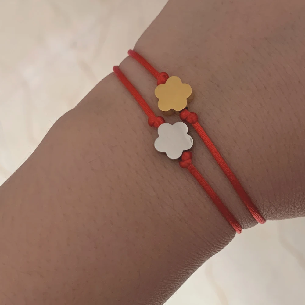 Handmade Elastric Red Rope Small Steel Flower Charm Wristband Bracelet Causal Sport Wrist String Strand Arm Cuff Making Jewelry
