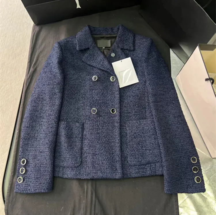 Customization European women's clothing Winter new style Long-sleeved suit collar double-breasted tweed coat