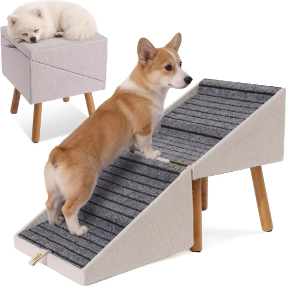 Climbing Ladder Foldable Dog Staircase Solid Wood Anti-Slip Dog Ramp Portable Non-Slip Ramp Dog Ladder Couch Access