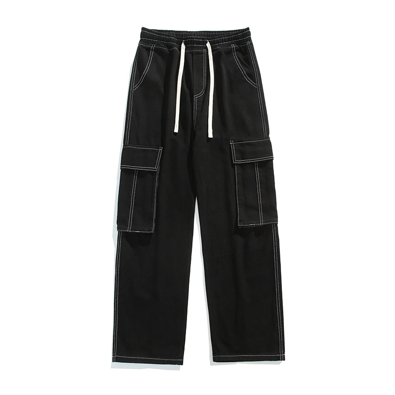 Fall New Arrival American Style High Street Loose Fit Straight Leg Jeans with Big Pockets and Workwear Design