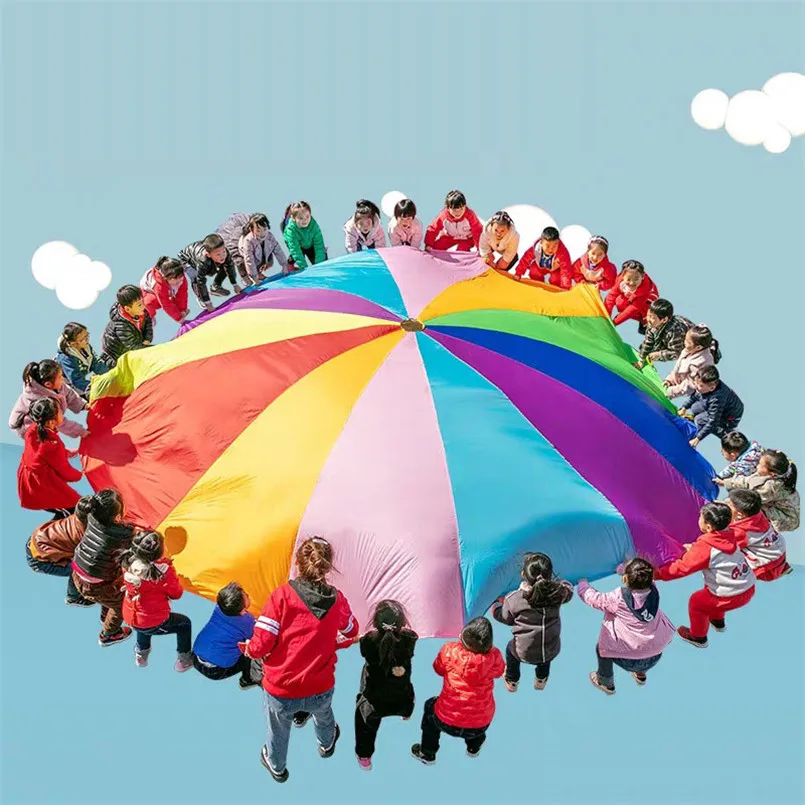 2-5M Children Sports Development Early Education Outdoor Game Rainbow Umbrella Parachute Toys Jump-sack Ballute Play Parachute ﻿