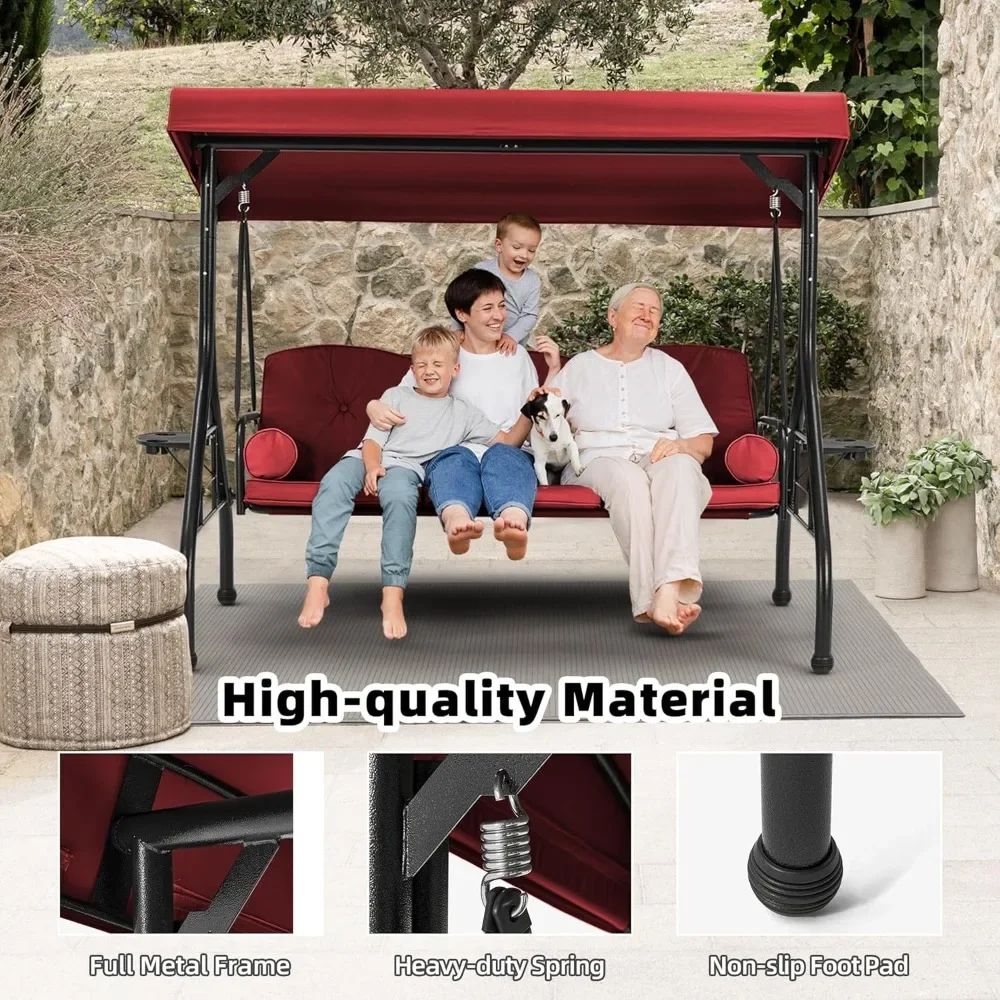 

3 Seat Outdoor Porch Swing,Adjustable Canopy Porch Swings,Outdoor Swing with Stand, Patio Glider Chair with Thicken Cushions