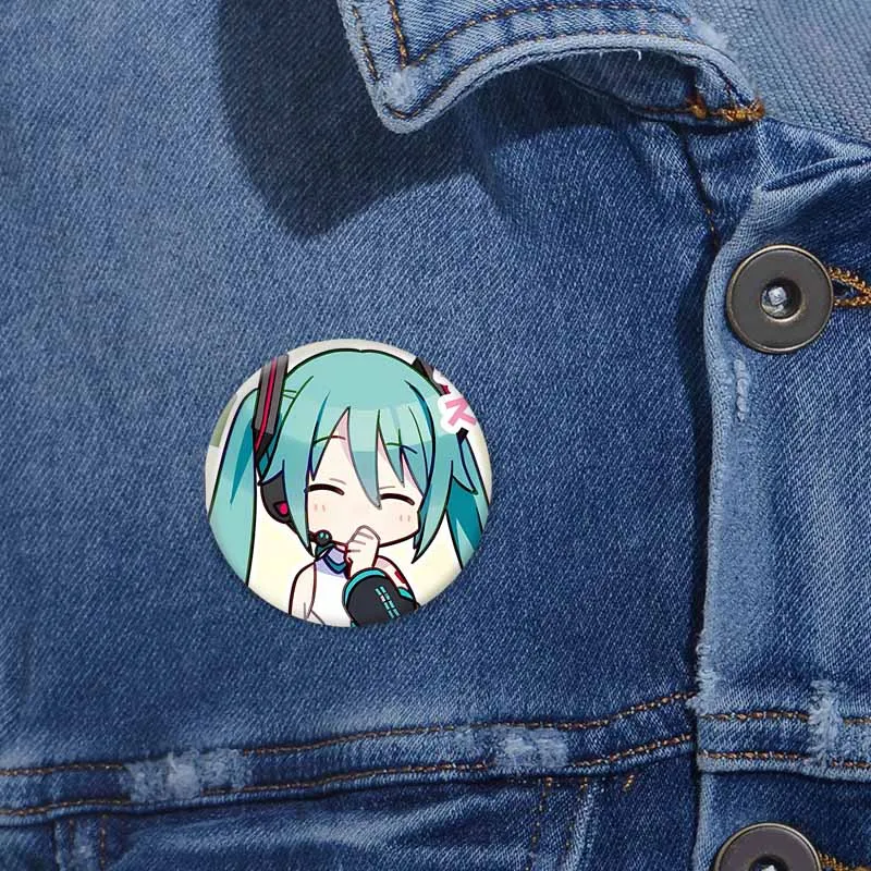 Kawaii Hatsune Button Pins Anime Cute Badges Handmade Round Brooches Lapel Pin Backpack Hat Accessories Miku Collectible Gifts