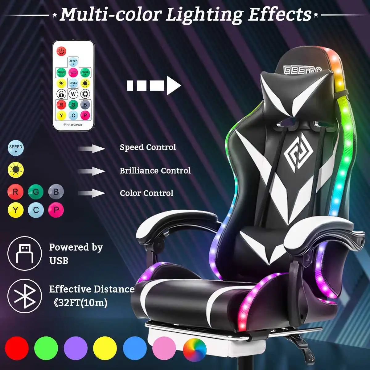 Racing Gaming Chair with Footrest Massage Working Studying Gaming Office Chair