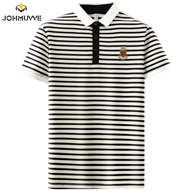 New Men's Casual and Fashionable Striped Embroidered Short Sleeved Polo Shirt Comfortable Breatable Versatile Summer Top