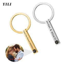 Foto personalizada Keychain com imagem para homens e mulheres, texto personalizado, presentes personalizáveis para namorado