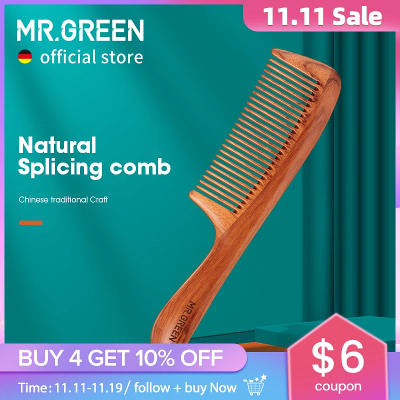 

MR.GREEN расческа из натурального дерева, структура сращивания, расческа для волос, щетка с тонкими зубьями, антистатические парикмахерские инструменты для массажа кожи головы, подарок