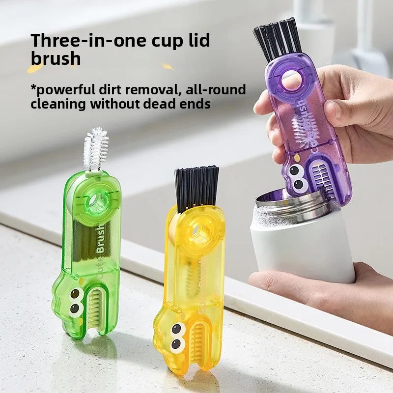 3-in-1 Cup Lid Brush Portable Baby Bottle Brush Cleaning Brush Set for Thermos and Water Bottle Cleaning