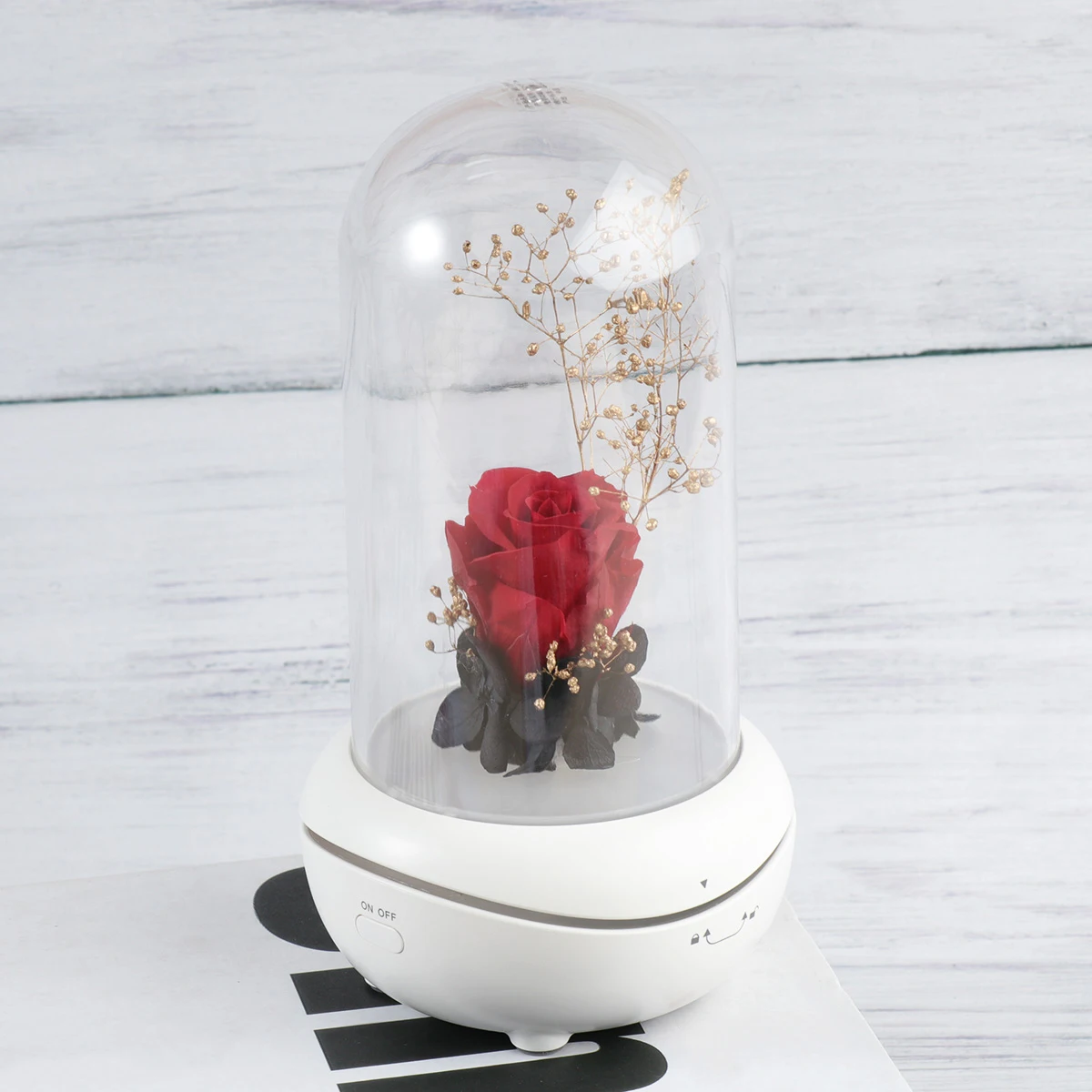 

Preserved Flower Aroma Diffuser Eternal Humidifier Essential Oils Diffusers for Home Miniture Landscape Air LED Night Light