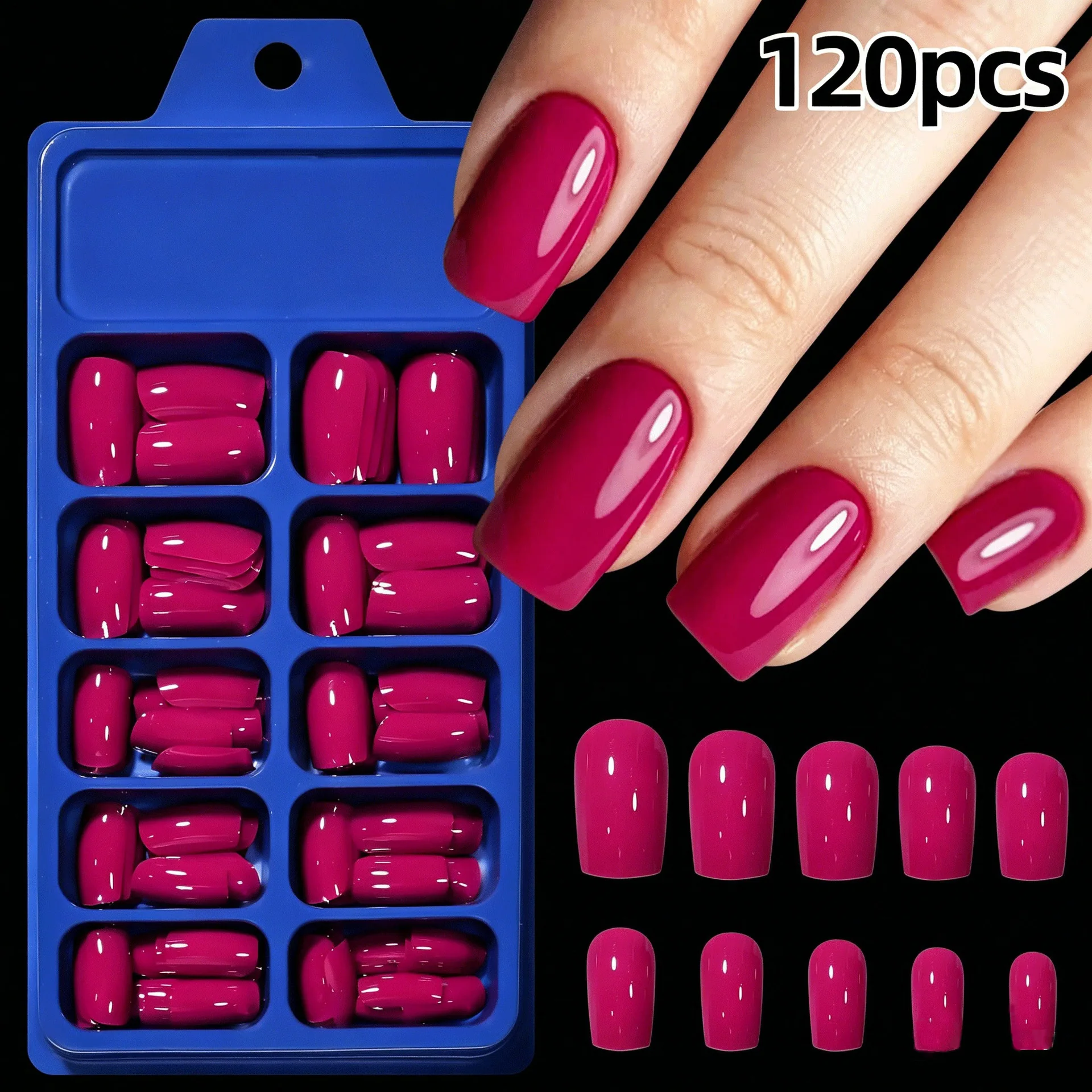 120PCS/Box Square/Almond Short Fake Nail Press, Solid Color Glossy Fake Nail, Medium Almond Nail, Full Cover Fake Nail 11-Colors
